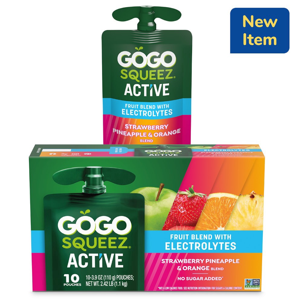 slide 1 of 10, GoGo squeeZ Strawberry Pineapple & Orange Fruit Blend with Electrolytes 10 ea, 10 ct