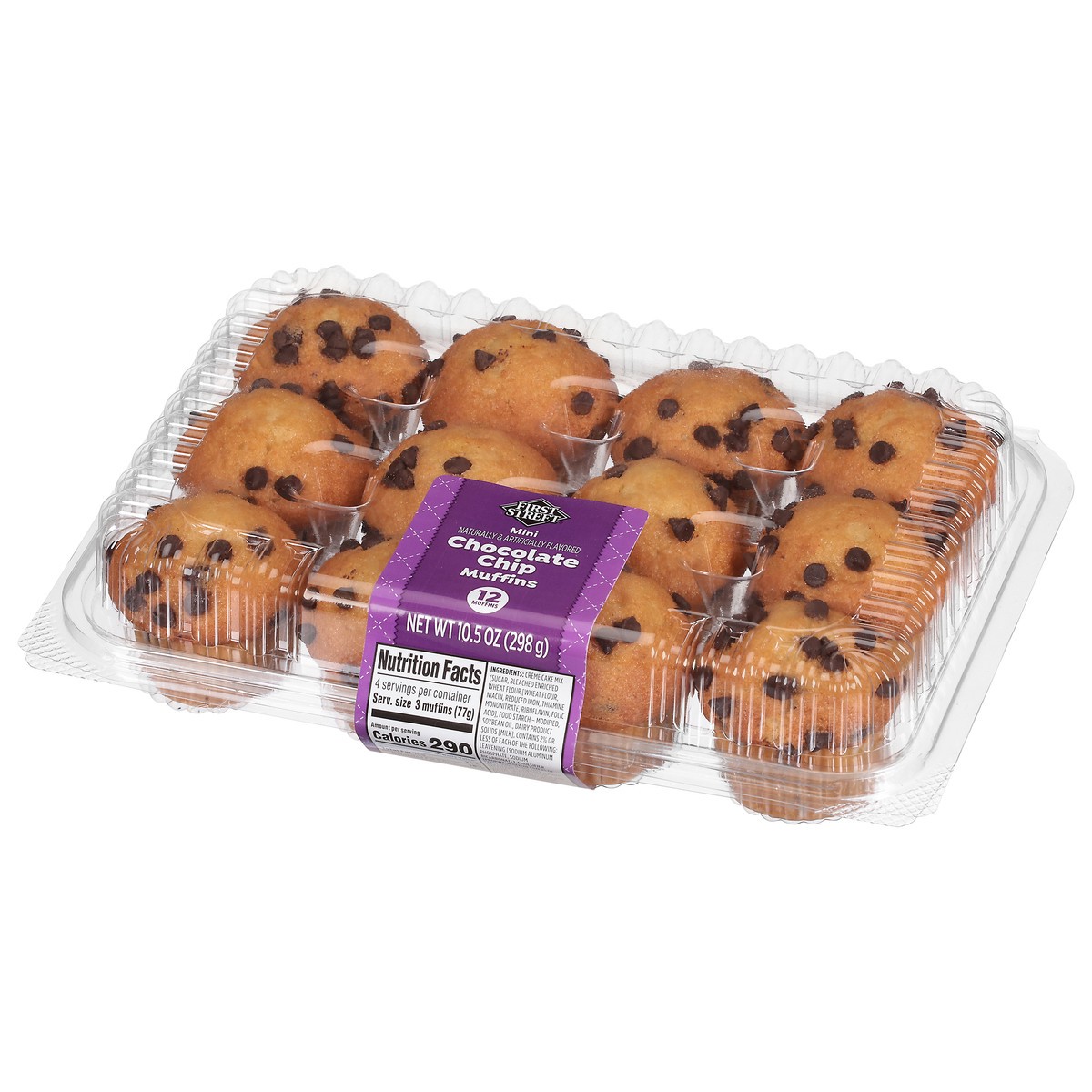 slide 7 of 12, First Street Fs Chocolate Chip Mini Muffin, 10.5 oz