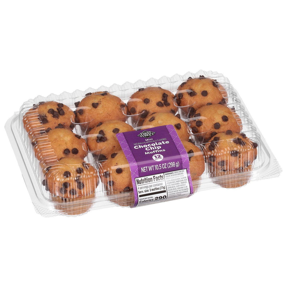 slide 6 of 12, First Street Fs Chocolate Chip Mini Muffin, 10.5 oz