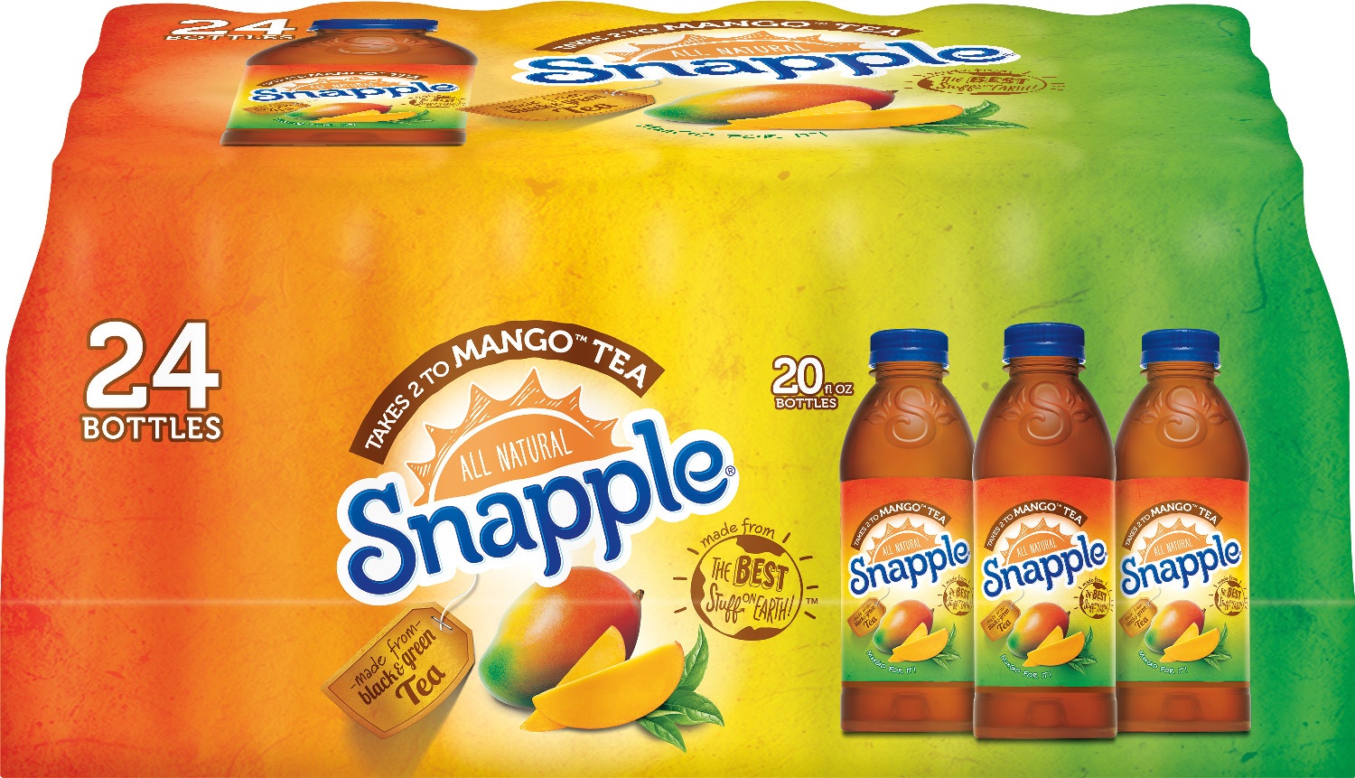 slide 1 of 1, Snapple Takes 2 to Mango Tea, 24 ct; 20 fl oz