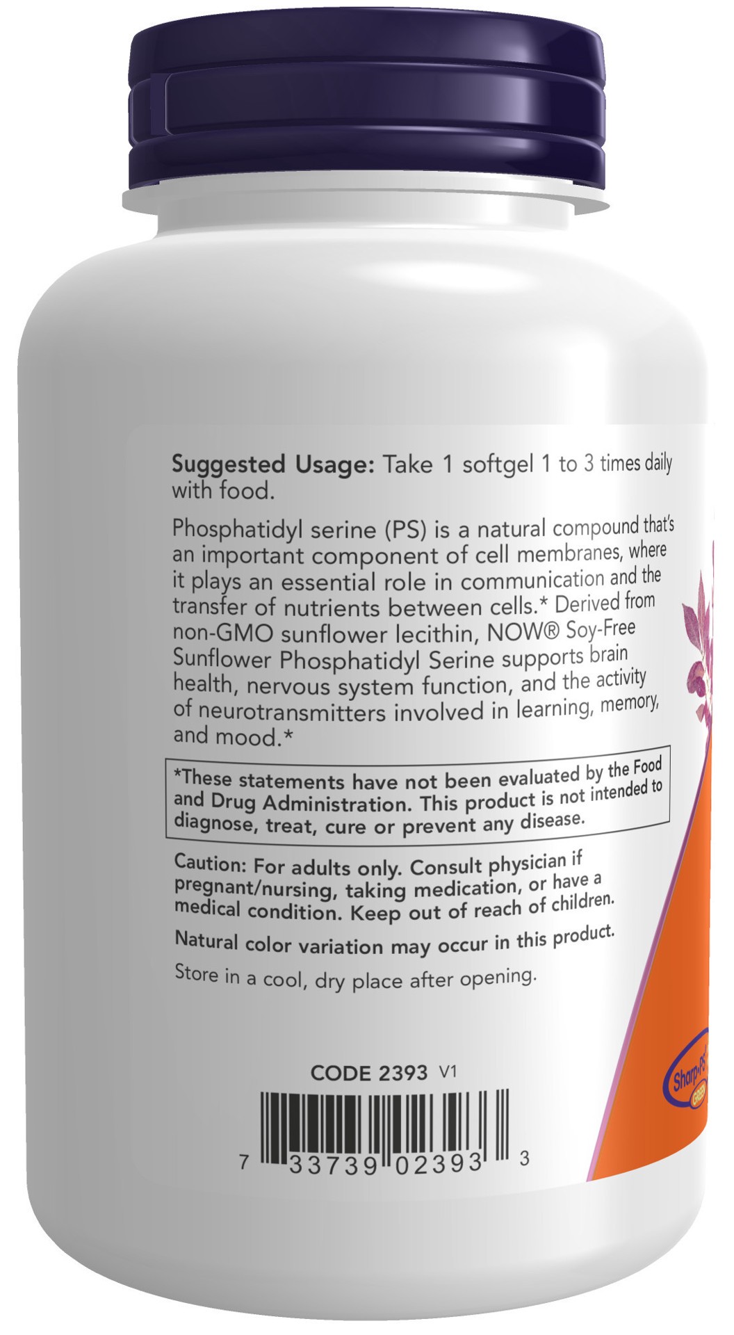 slide 2 of 4, NOW Sunflower Phosphatidyl Serine 100 mg - 120 Veggie Softgels, 120 ct