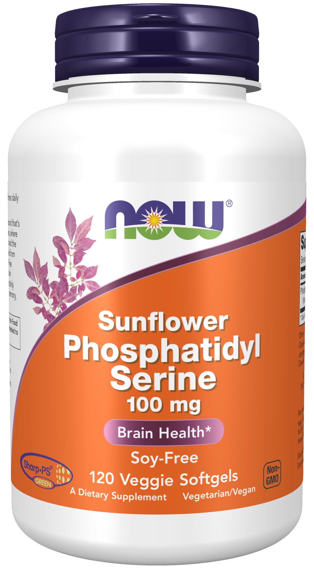 slide 1 of 4, NOW Sunflower Phosphatidyl Serine 100 mg - 120 Veggie Softgels, 120 ct