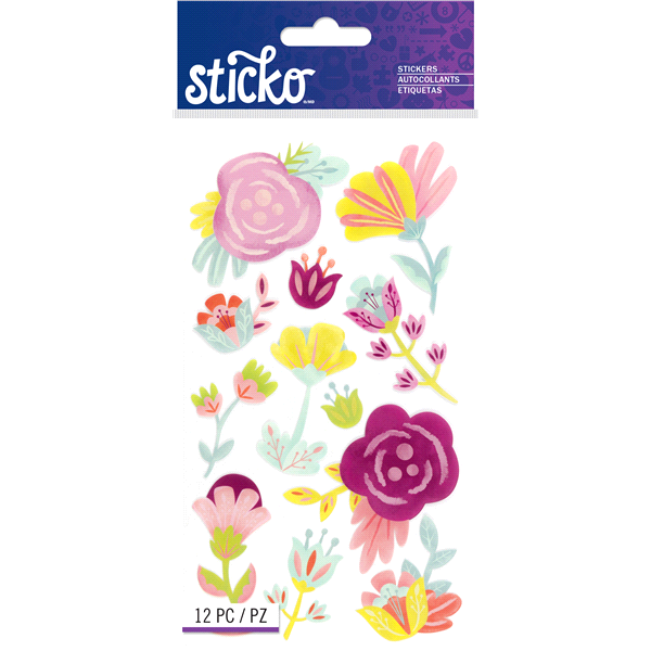 slide 1 of 1, Sticko Stickers Sweet Flowers, 12 ct