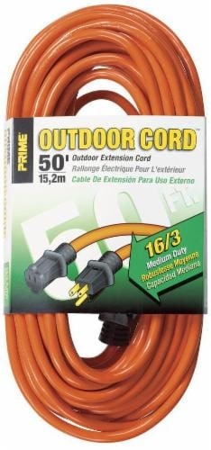 slide 1 of 1, Prime Wire & Cable Medium Duty Outdoor Extension Cord - SJTW 16/3 - 50 Foot - Orange, 50 ft