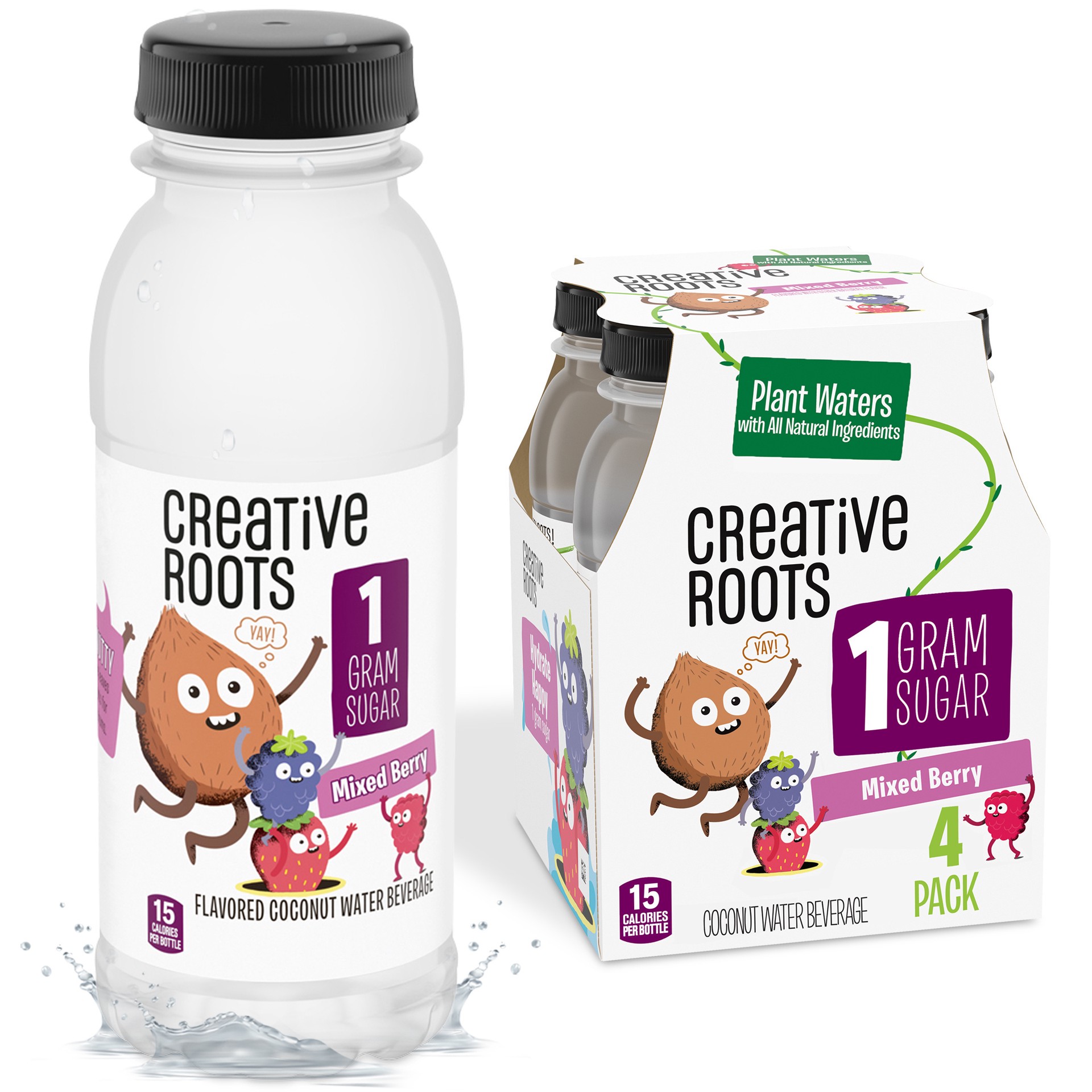 slide 1 of 9, Creative Roots Mixed Berry Naturally Flavored Coconut Water Beverage, 4 ct Pack, 8.5 fl oz Bottles, 4 ct