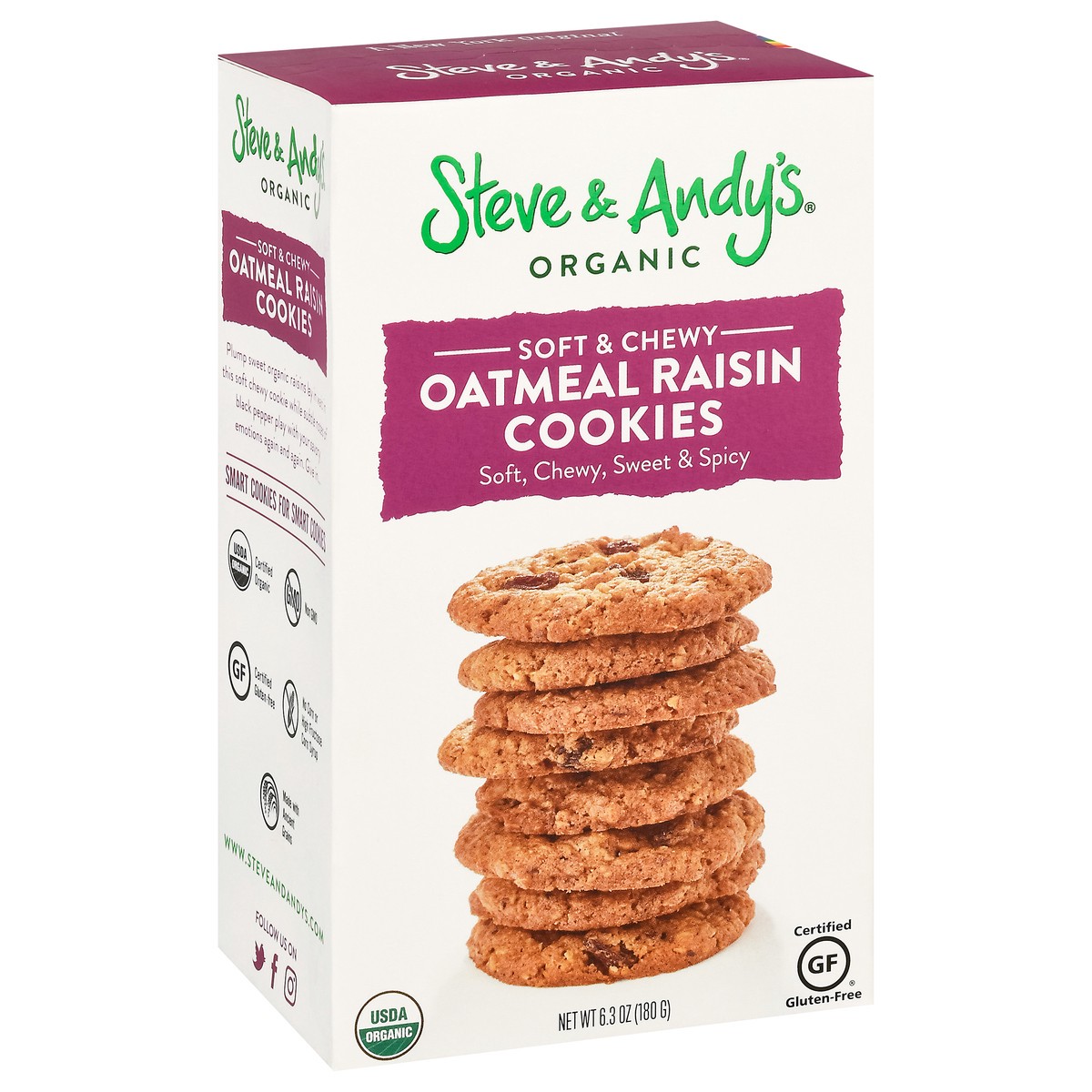 slide 2 of 9, Steve & Andy's Soft & Chewy Organic Oatmeal Raisin Cookies 6.3 oz, 6.3 oz