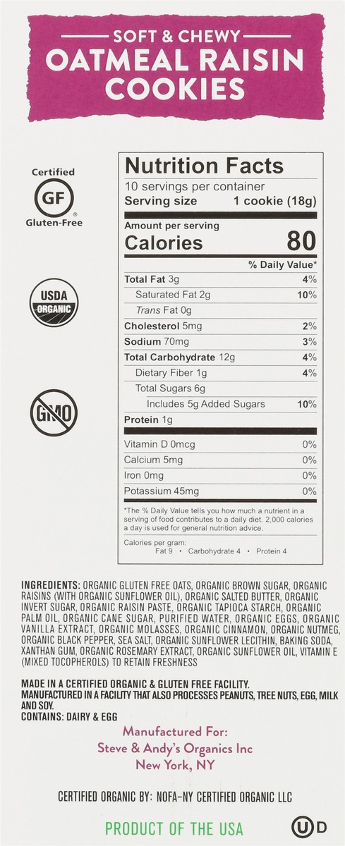 slide 7 of 9, Steve & Andy's Soft & Chewy Organic Oatmeal Raisin Cookies 6.3 oz, 6.3 oz