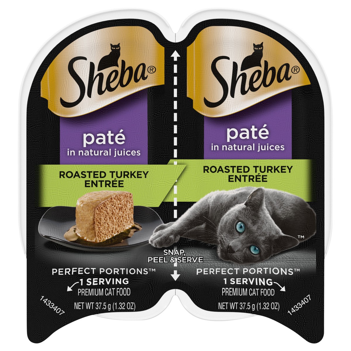 slide 1 of 3, SHEBA Wet Cat Food Pate, Roasted Turkey Entree, (24) 2.6 oz. PERFECT PORTIONS Twin Pack Trays, 2 ct