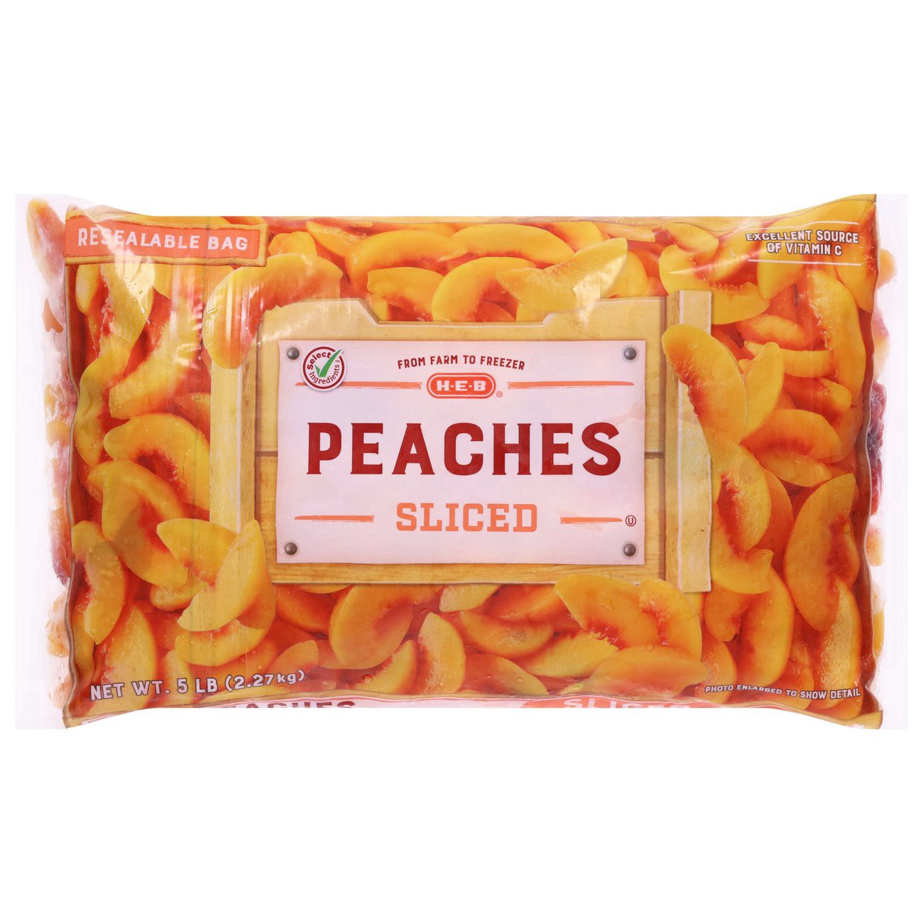 slide 1 of 1, H-E-B Frozen Sliced Peaches, 5 lb