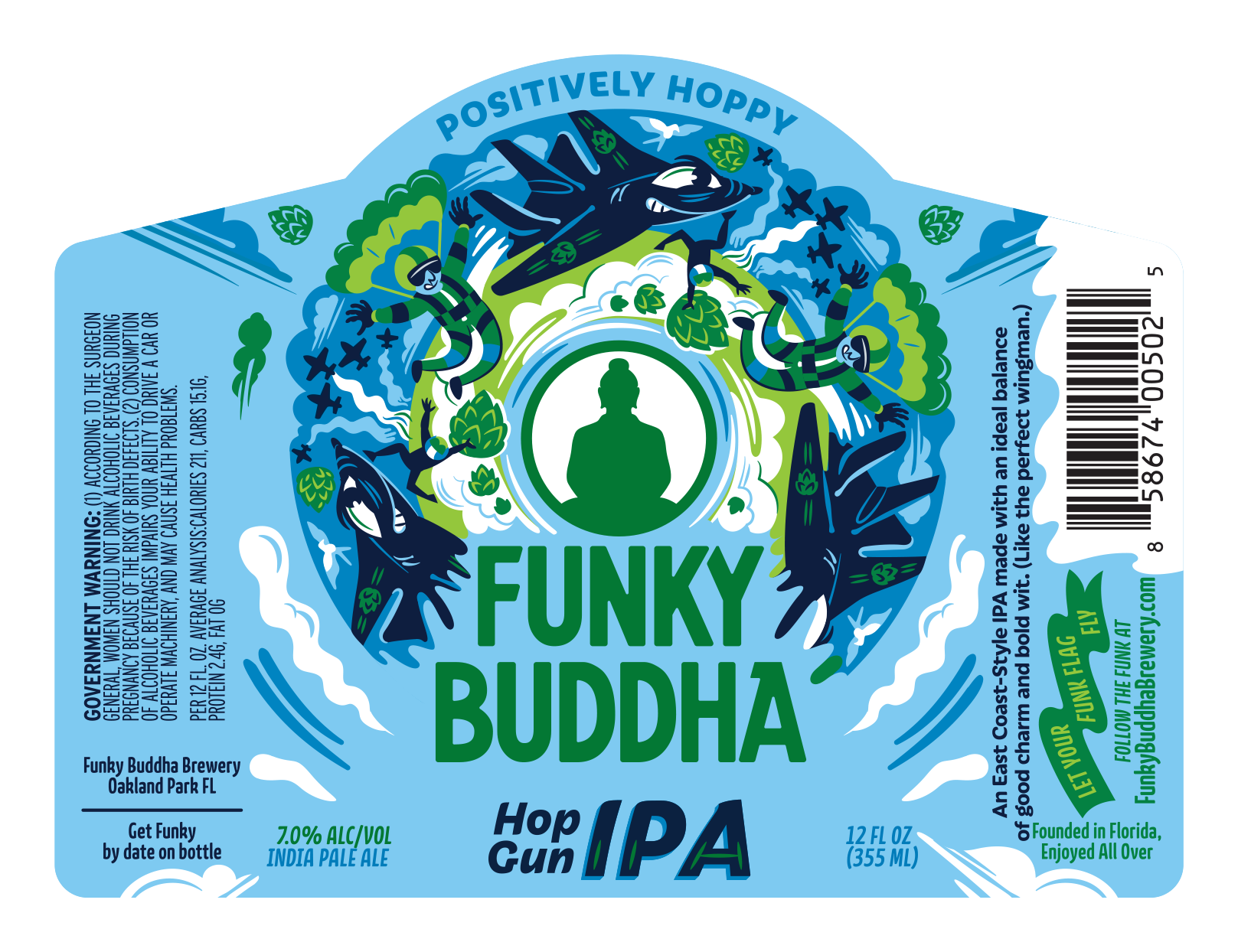 slide 2 of 3, Funky Buddha Hop Gun IPA Craft Beer, 6 pk 12 fl oz Bottles, 7.0% ABV, 6 ct; 12 fl oz