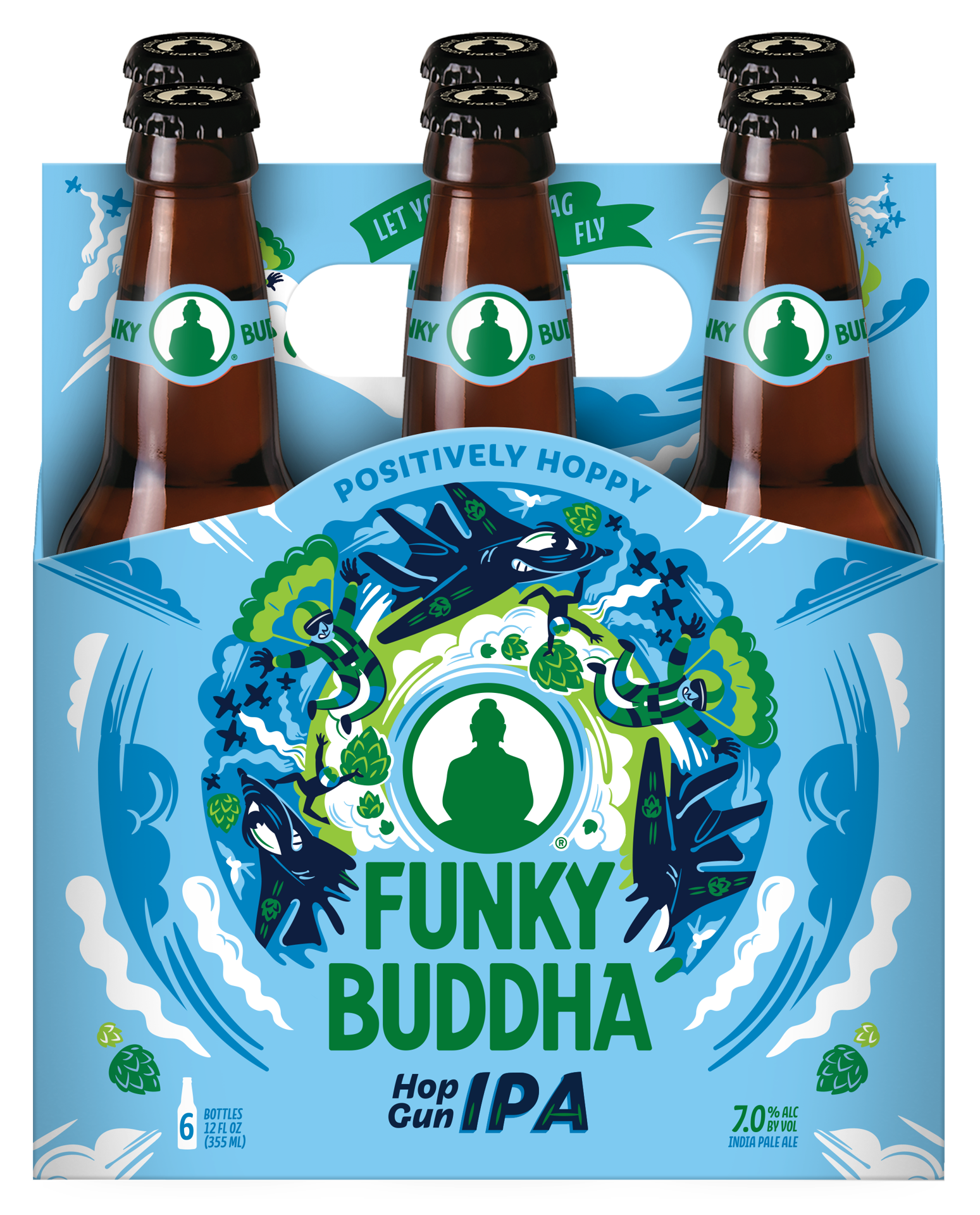 slide 1 of 3, Funky Buddha Hop Gun IPA Craft Beer, 6 pk 12 fl oz Bottles, 7.0% ABV, 6 ct; 12 fl oz