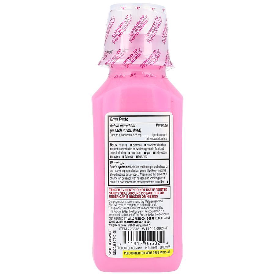 slide 2 of 5, Walgreens Soothe Upset Stomach Reliever/Antidiarrheal Liquid, 8 fl oz