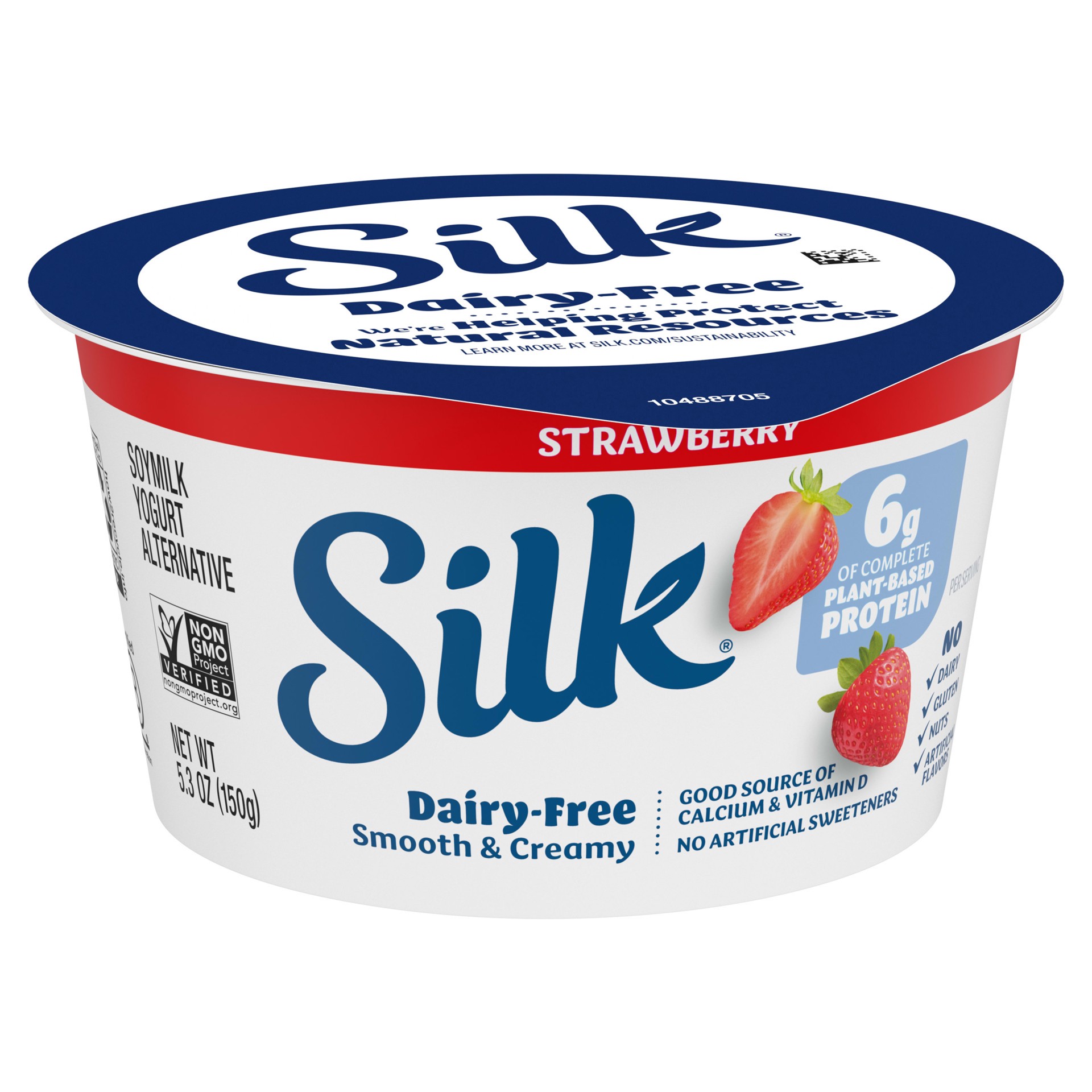 slide 4 of 5, Silk Strawberry Dairy Free, Soy Milk Yogurt Alternative, Smooth and Creamy Plant Based Yogurt with 6 Grams of Protein Per Serving, 5.3 OZ Container, 5.3 oz