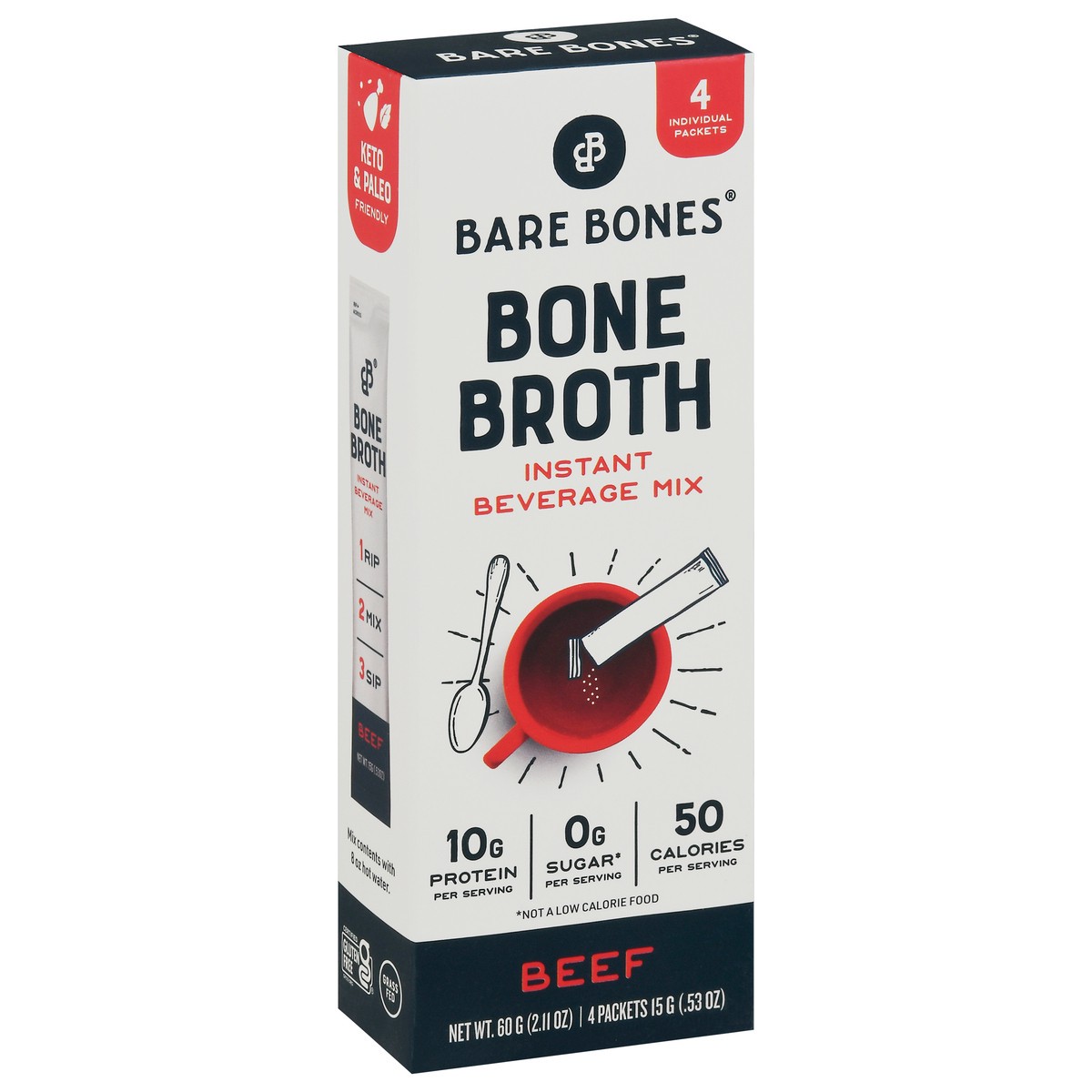 slide 8 of 14, Bare Bones Instant Beef Flavored Bone Broth 4 - 0.53 oz Packets, 4 ct