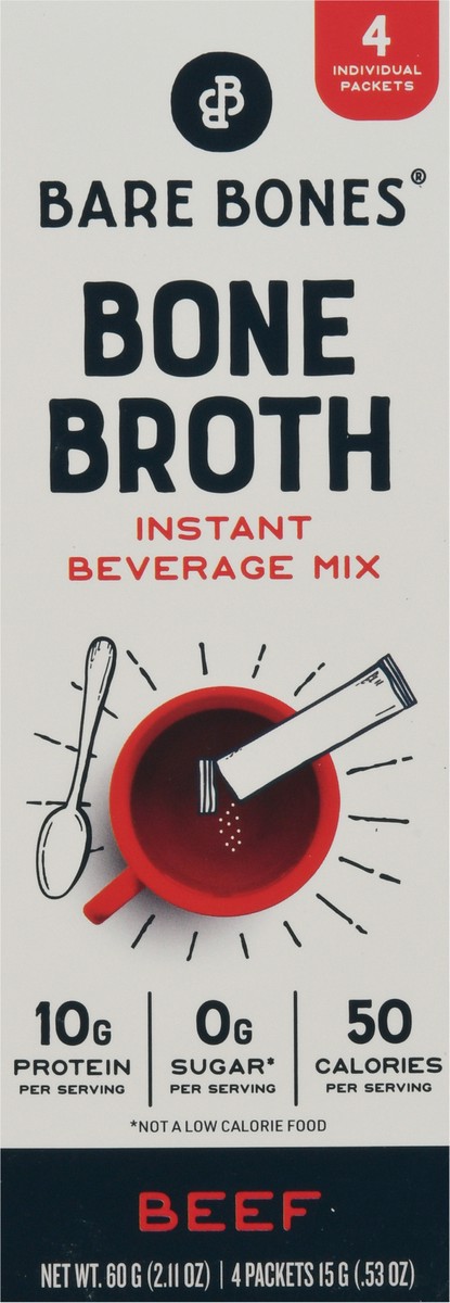 slide 13 of 14, Bare Bones Instant Beef Flavored Bone Broth 4 - 0.53 oz Packets, 4 ct