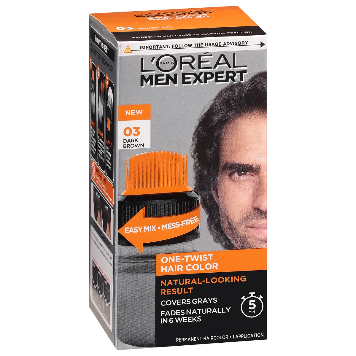 slide 2 of 9, L'Oreal Paris Men's Expert One-Twist Haircolor Permanent Hair Color, 1 ct