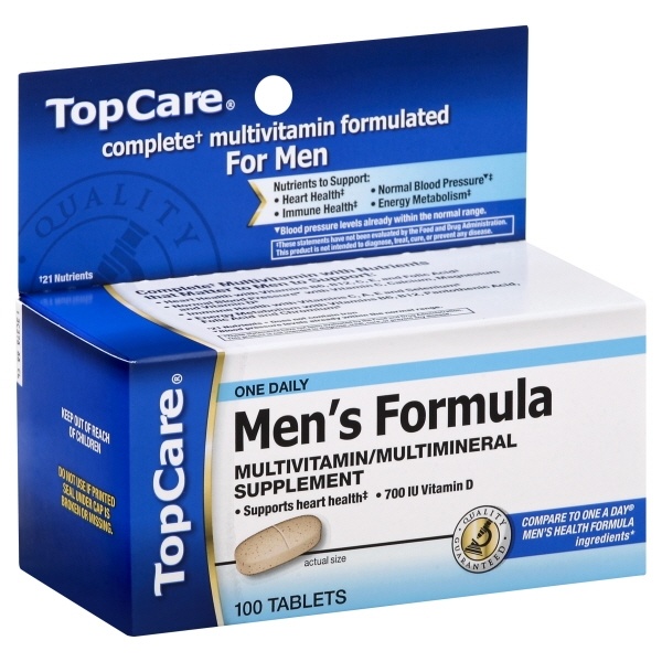 slide 1 of 6, TopCare Men's Formula Daily Multivitamin, 100 ct