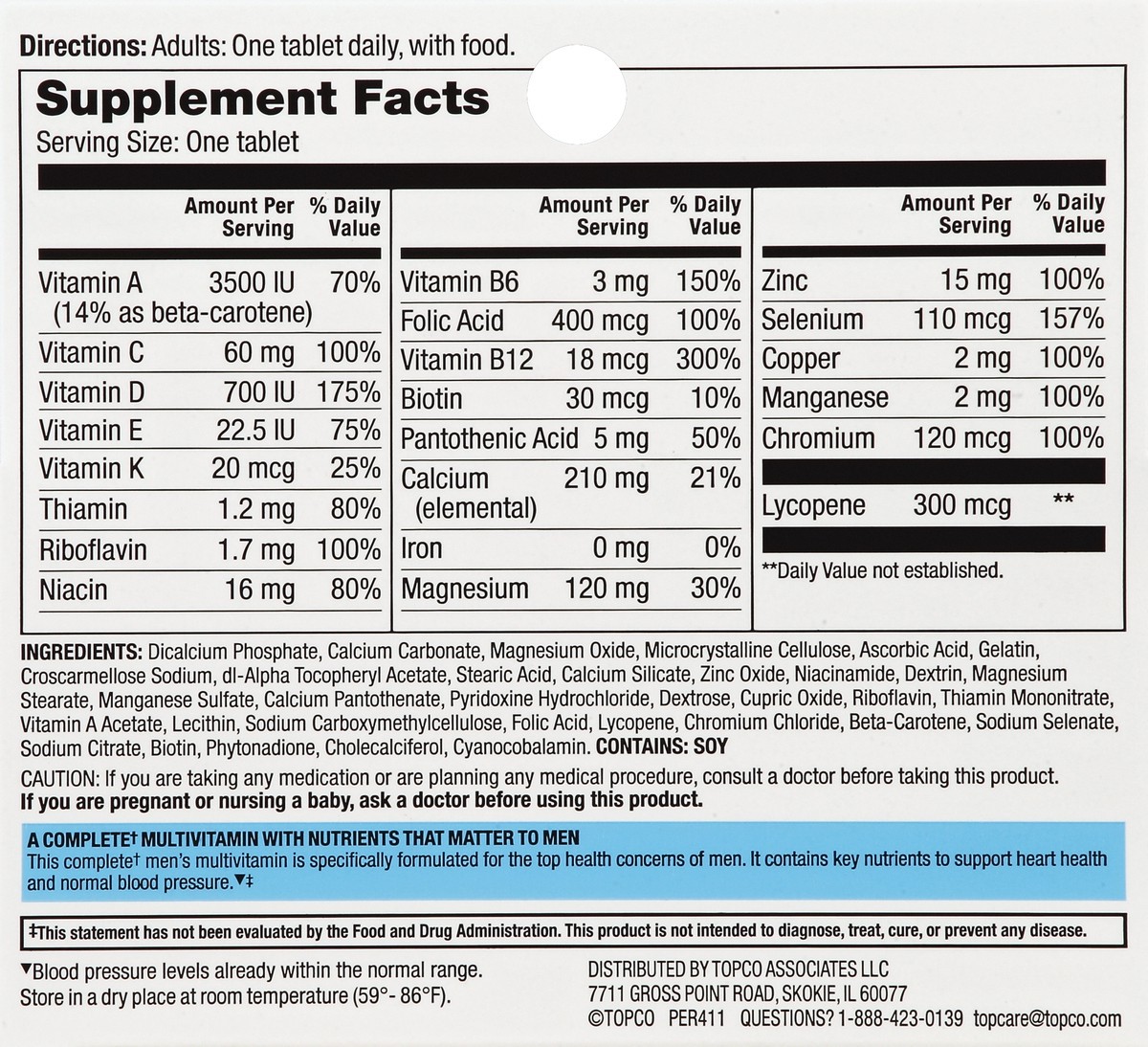 slide 6 of 6, TopCare Men's Formula Daily Multivitamin, 100 ct