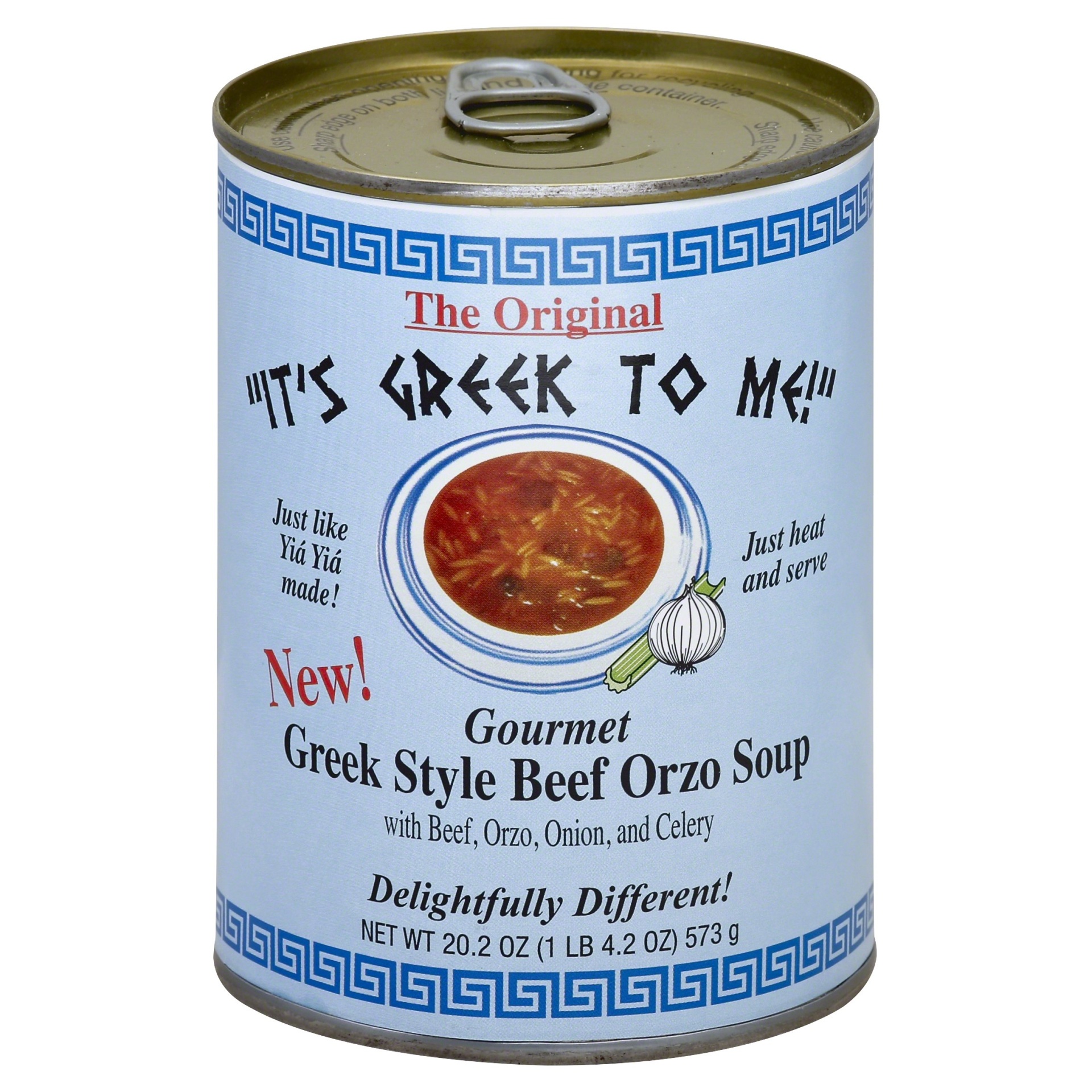 slide 1 of 1, Its Greek To Me Foods Greek Style Beef Orzo Soup, 20.2 oz