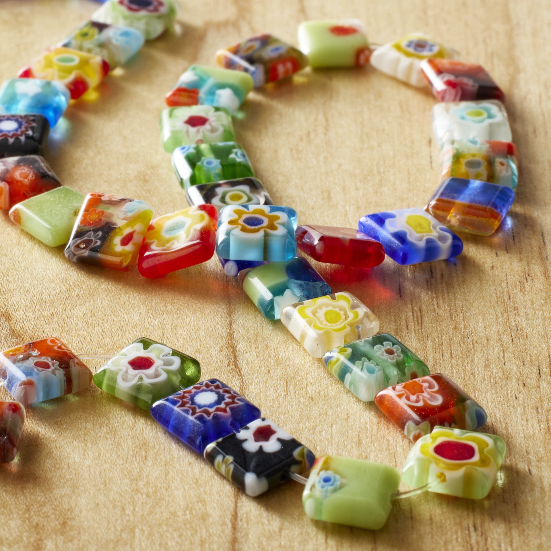 slide 2 of 3, Millefiori Glass Flat Square Beads, 8mm By Bead Landing, 8mm