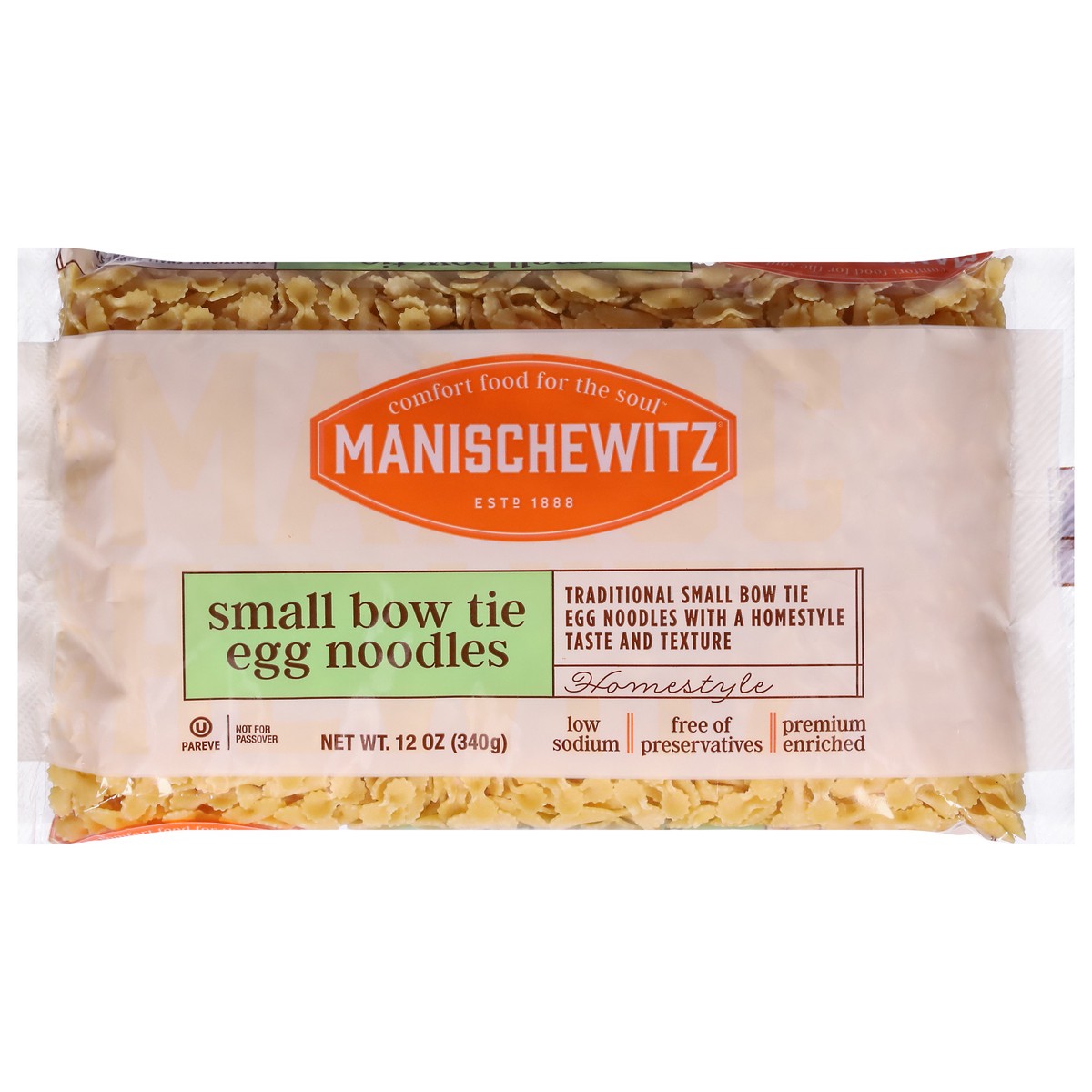 slide 1 of 9, Manischewitz Homestyle Small Bow Tie Egg Noodles 12 oz, 12 oz