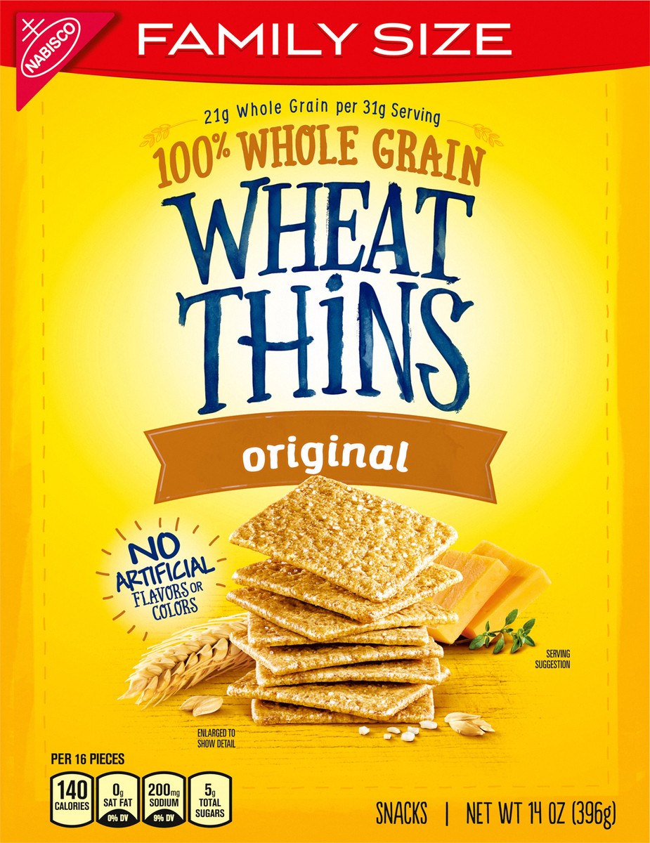 slide 6 of 15, Wheat Thins Original Snacks, Whole Grain Wheat Crackers, Snack Crackers, Family Size, 14 oz, 14 oz