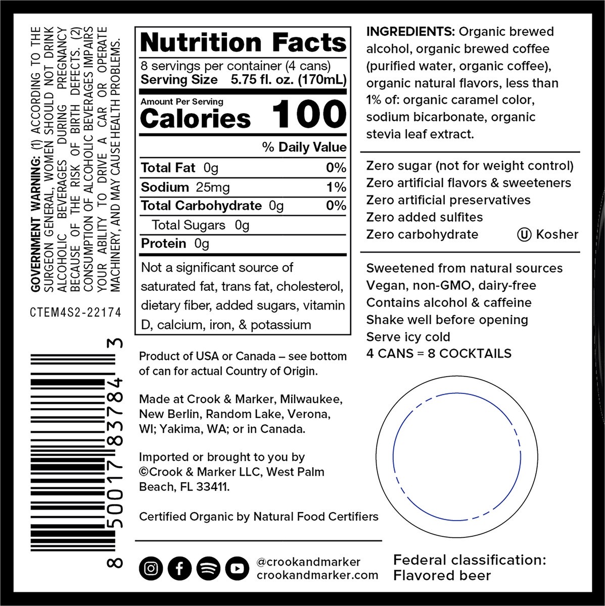 slide 3 of 8, Crook & Marker Espresso Martini  4 - 11.5 fl oz cans, 11.5 oz