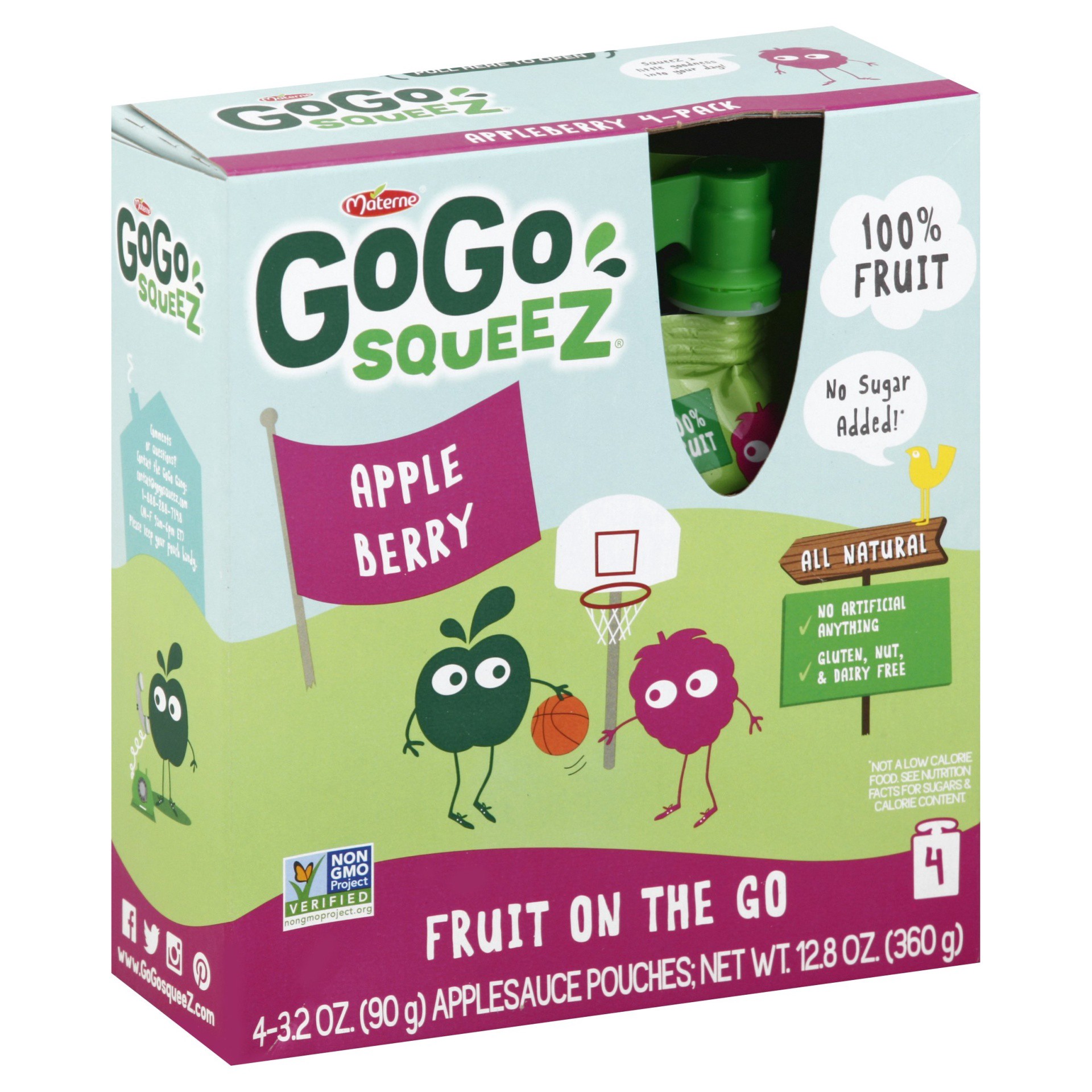 slide 1 of 6, GoGo squeeZ Applesauce On The Go Apple Berry Pouches, 4 ct; 3.2 oz