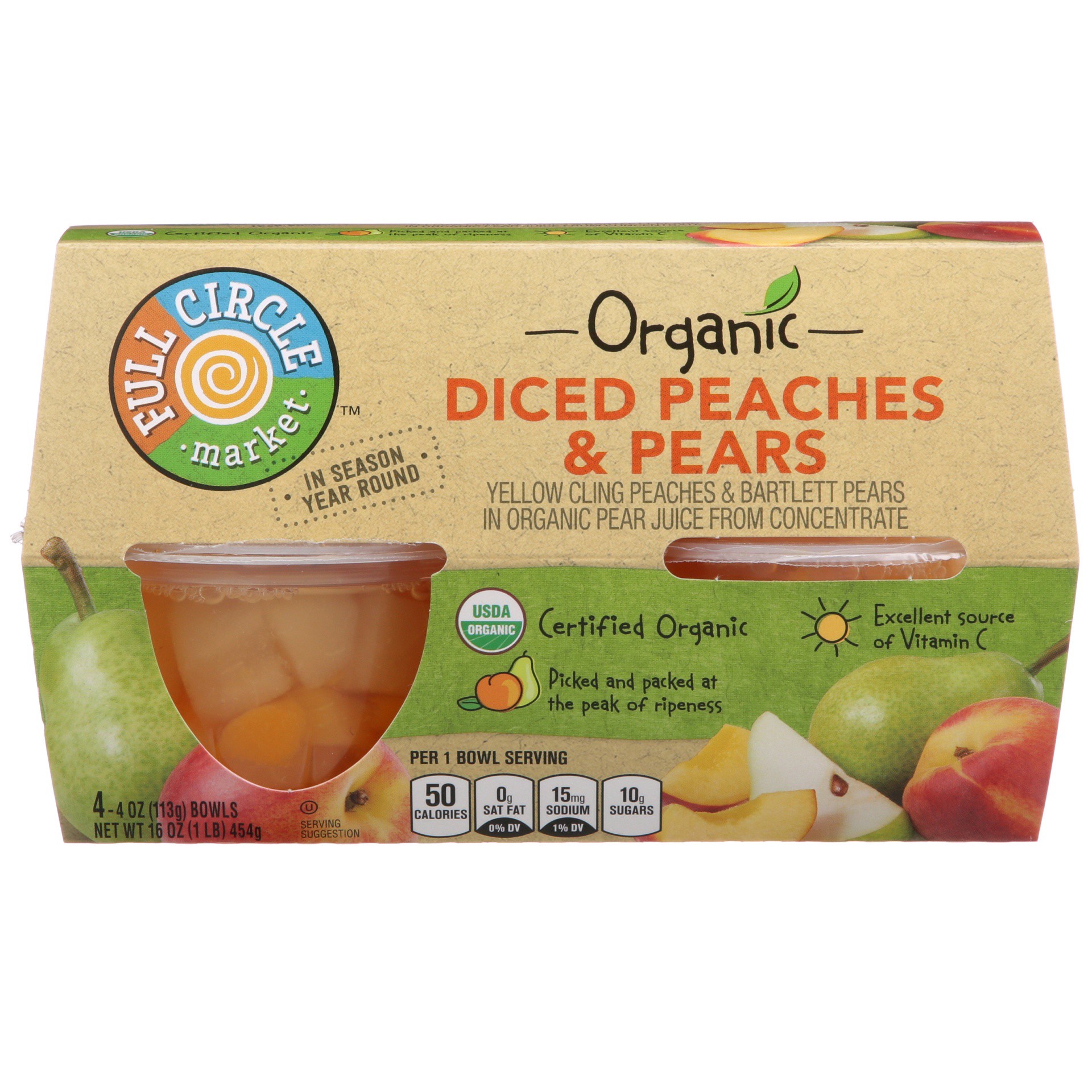 slide 1 of 6, Full Circle Market Organic Diced Peaches & Pears, 4 ct; 4 oz