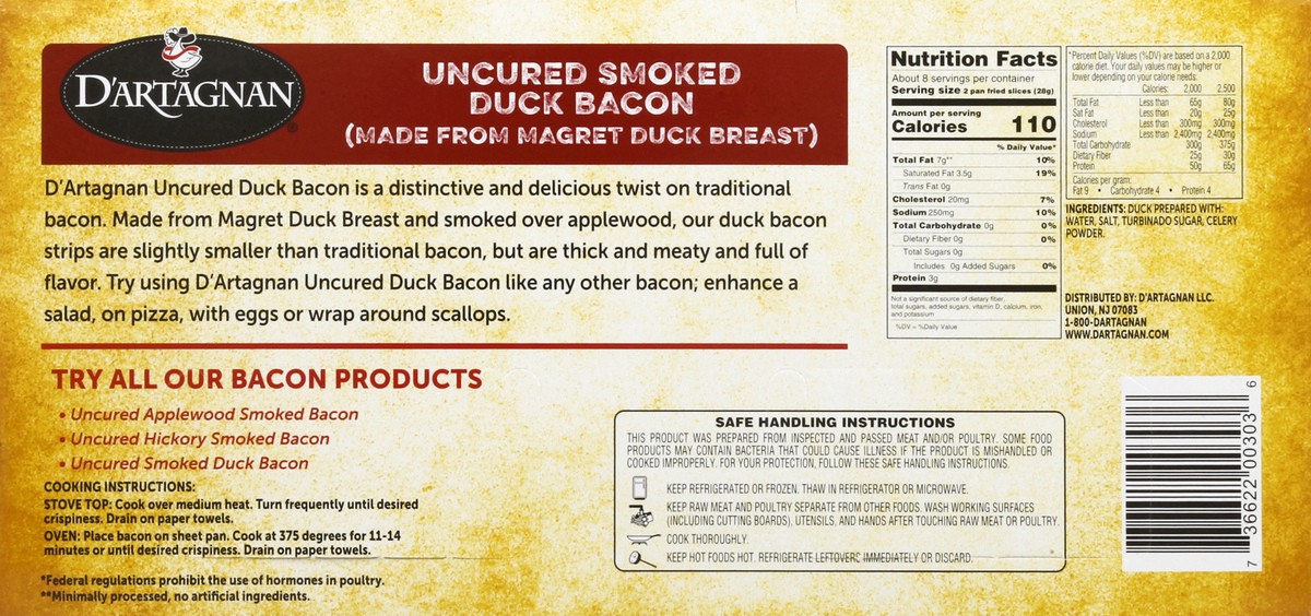 slide 3 of 12, D'Artagnan Uncured Smoked Duck Bacon 8 oz, 8 oz