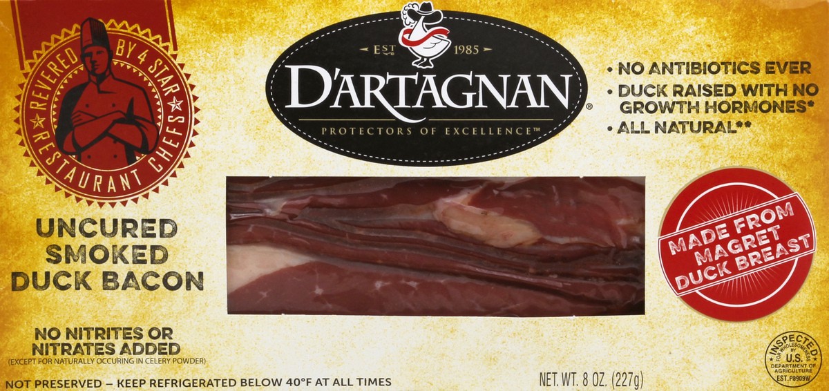 slide 1 of 12, D'Artagnan Uncured Smoked Duck Bacon 8 oz, 8 oz