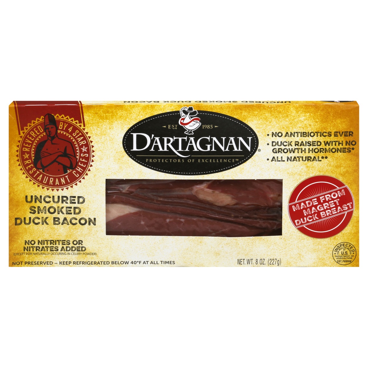 slide 1 of 1, D'Artagnan Uncured Smoked Duck Bacon 8 oz, 8 oz