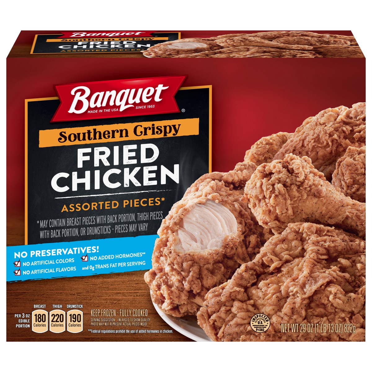 slide 1 of 5, Banquet Frozen Meal, Southern Crispy Fried Chicken Tender Bone-In Chicken Assorted Pieces* 29 oz., 29 oz