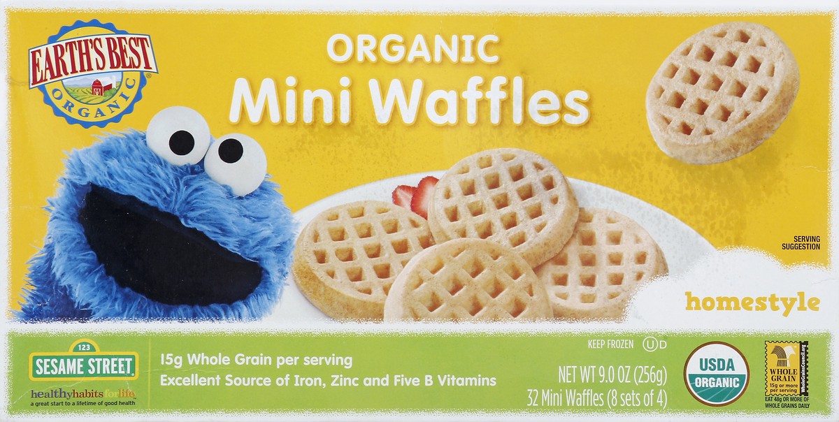 slide 2 of 4, Earth's Best Organic Mini Waffles Homestyle, 32 ct; 7.9 oz