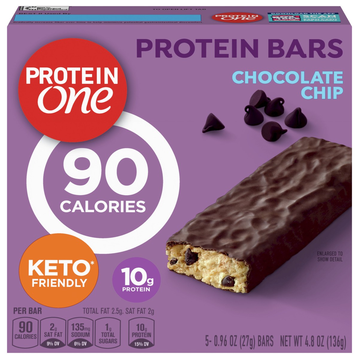 slide 11 of 13, Protein One 90 Calorie Protein Bars, Chocolate Chip, Keto Friendly, 5 Ct, 4.8 oz, 5 ct