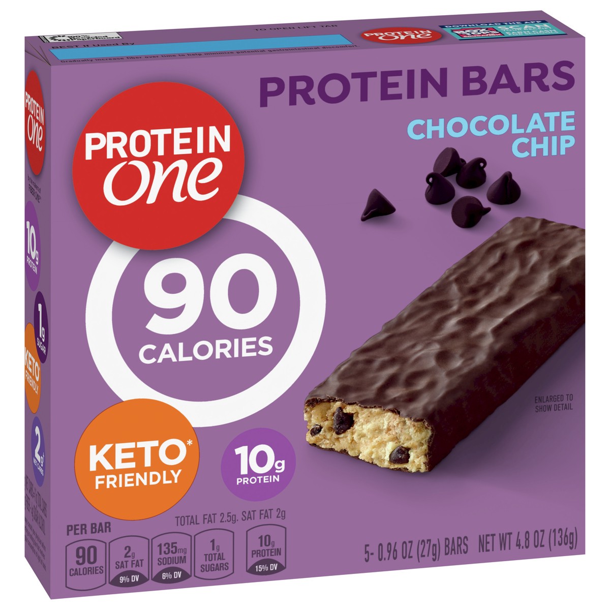 slide 13 of 13, Protein One 90 Calorie Protein Bars, Chocolate Chip, Keto Friendly, 5 Ct, 4.8 oz, 5 ct