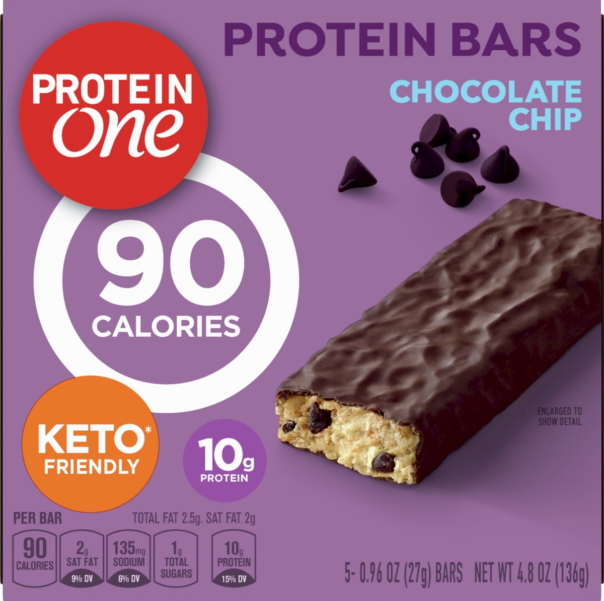 slide 6 of 13, Protein One 90 Calorie Protein Bars, Chocolate Chip, Keto Friendly, 5 Ct, 4.8 oz, 5 ct