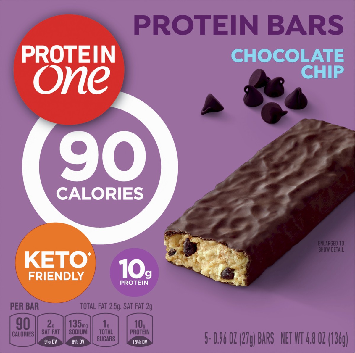 slide 10 of 13, Protein One 90 Calorie Protein Bars, Chocolate Chip, Keto Friendly, 5 Ct, 4.8 oz, 5 ct