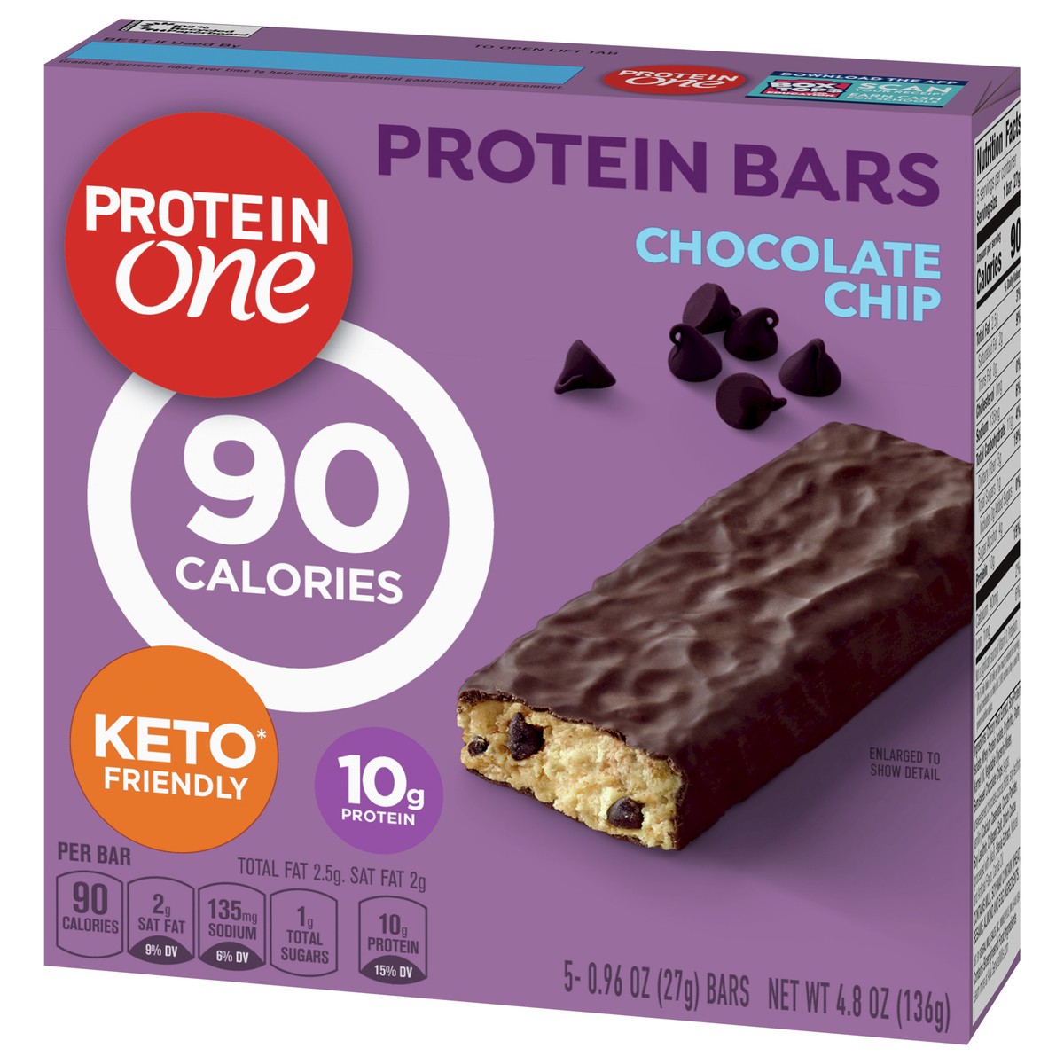 slide 12 of 13, Protein One 90 Calorie Protein Bars, Chocolate Chip, Keto Friendly, 5 Ct, 4.8 oz, 5 ct