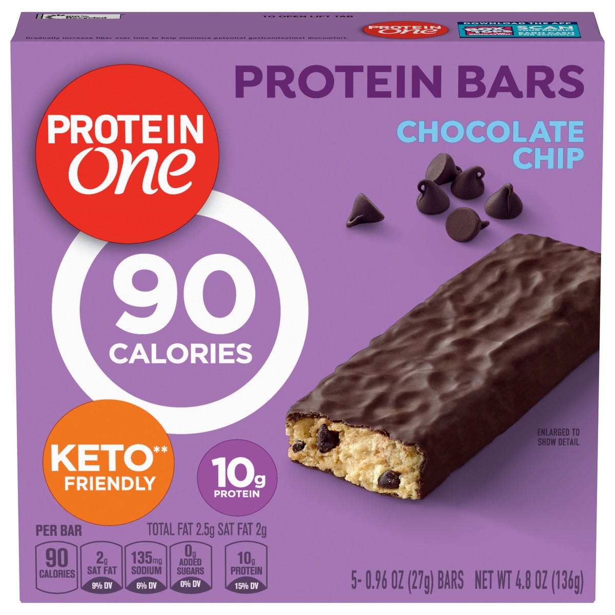 slide 1 of 13, Protein One 90 Calorie Protein Bars, Chocolate Chip, Keto Friendly, 5 Ct, 4.8 oz, 5 ct