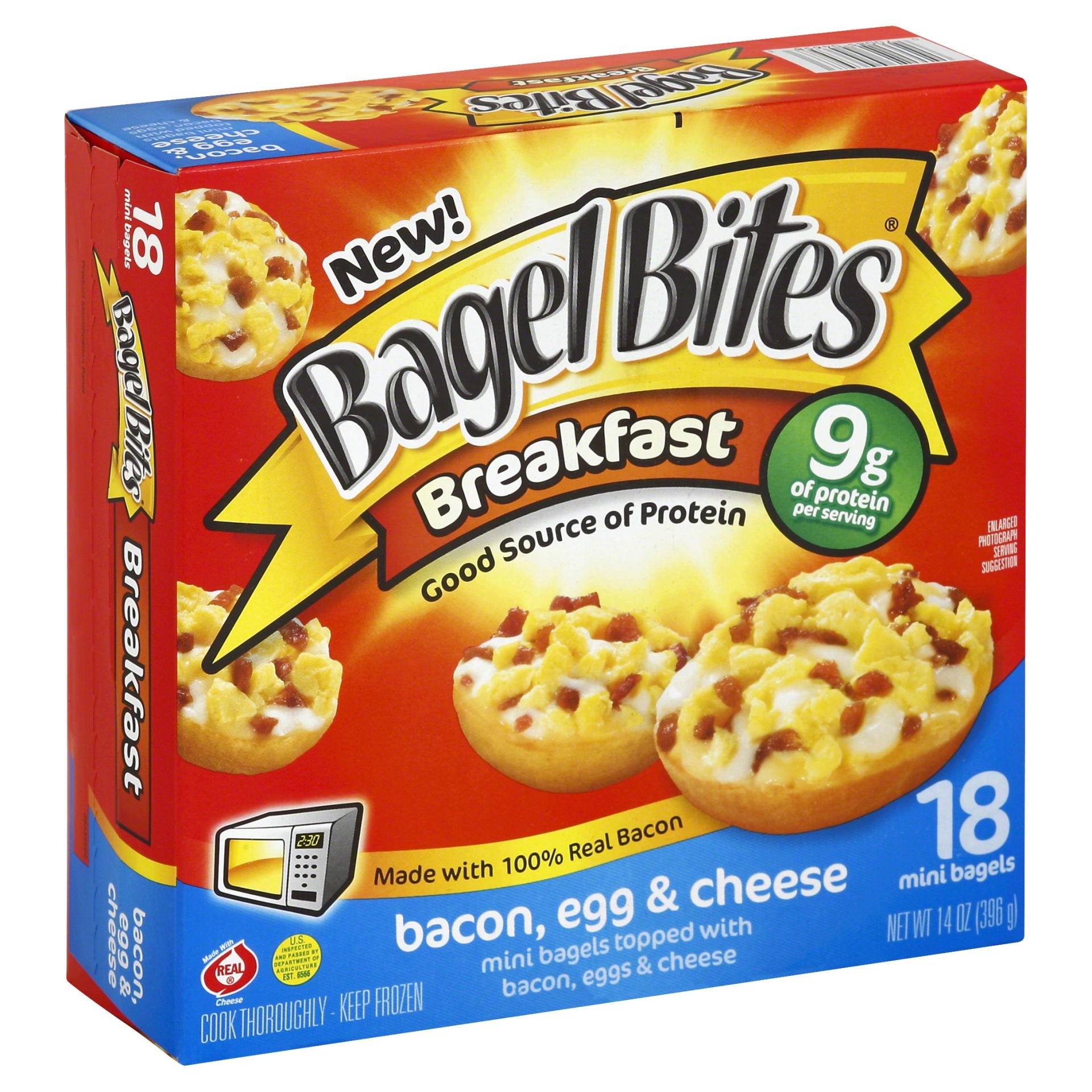 slide 1 of 1, Bagel Bites Breakfast Bacon, Egg & Cheese Mini Bagels 18 ct Box, 14 oz