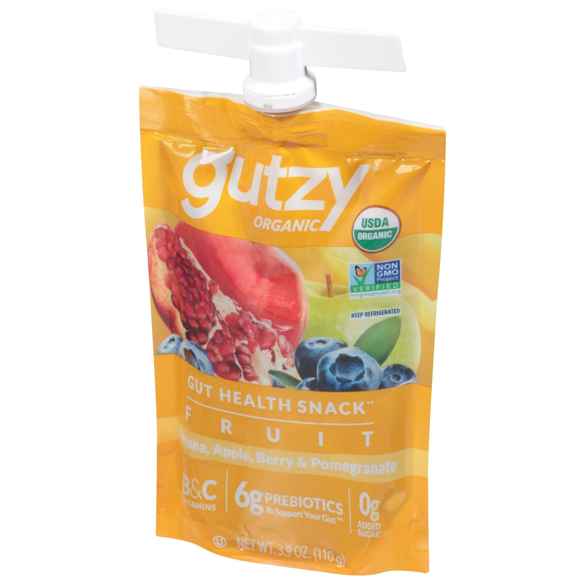 slide 7 of 12, Gutzy Organic Prebiotic Fiber Snack Banana, Apple, Berry and Pomegranate, 3.9 oz, 3.9 oz