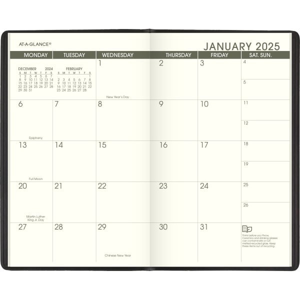 slide 2 of 3, 2025-2026 At-A-Glance Recycled 2-Year Monthly Planner, 3-1/2"" X 6"", 100% Recycled, Black, January To December, 70024G05, 1 ct