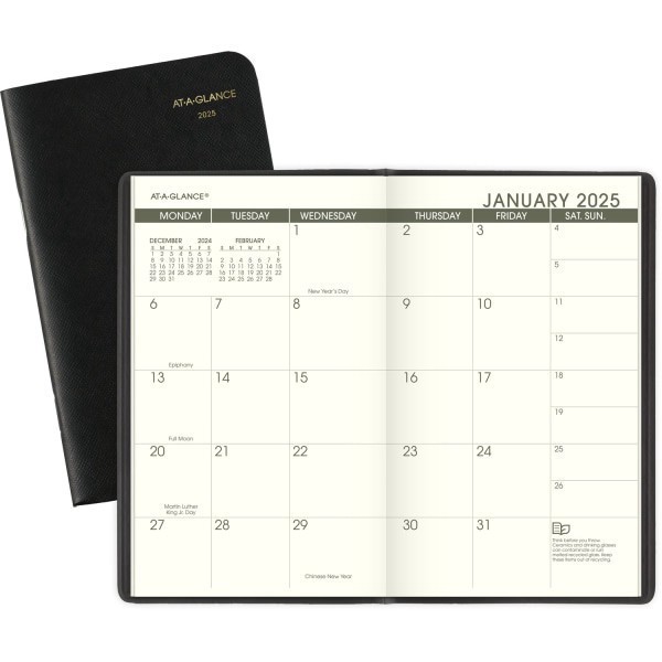 slide 3 of 3, 2025-2026 At-A-Glance Recycled 2-Year Monthly Planner, 3-1/2"" X 6"", 100% Recycled, Black, January To December, 70024G05, 1 ct