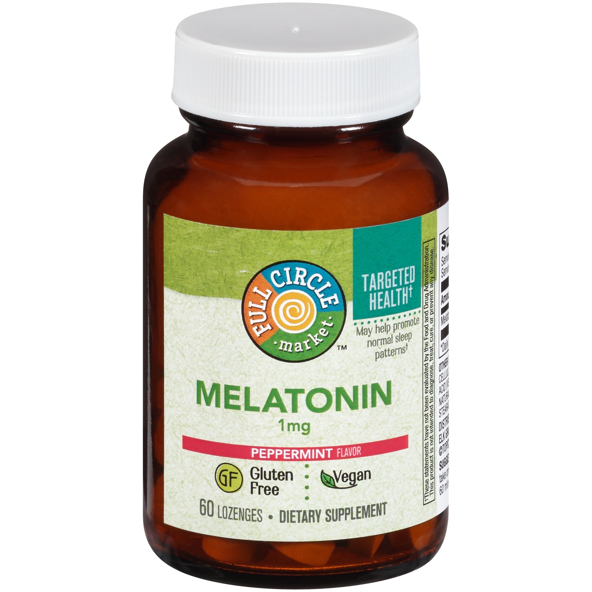 slide 1 of 1, Full Circle Market Melatonin 1 Mg May Help Promote Normal Sleep Patterns Dietary Supplement Vegan Lozenges, Peppermint, 60 ct