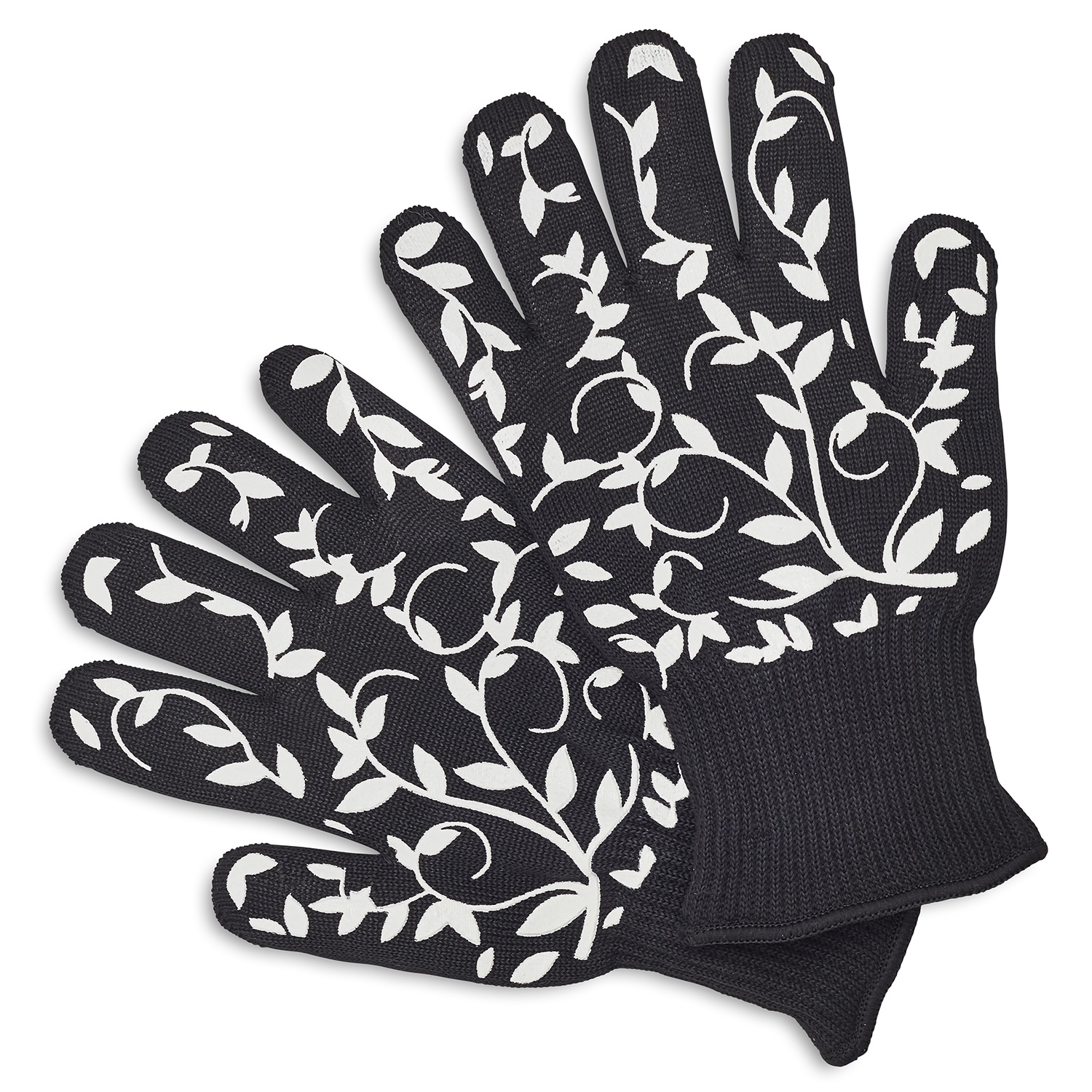 slide 1 of 1, Sur La Table Floral Vine Large Oven Gloves, Black, 2 ct