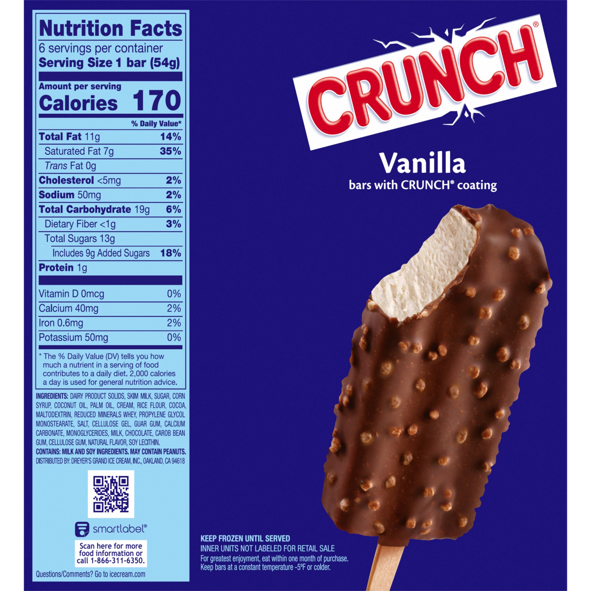 slide 2 of 5, Crunch Vanilla Frozen Dairy Dessert Bars 6 ea, 6 ct