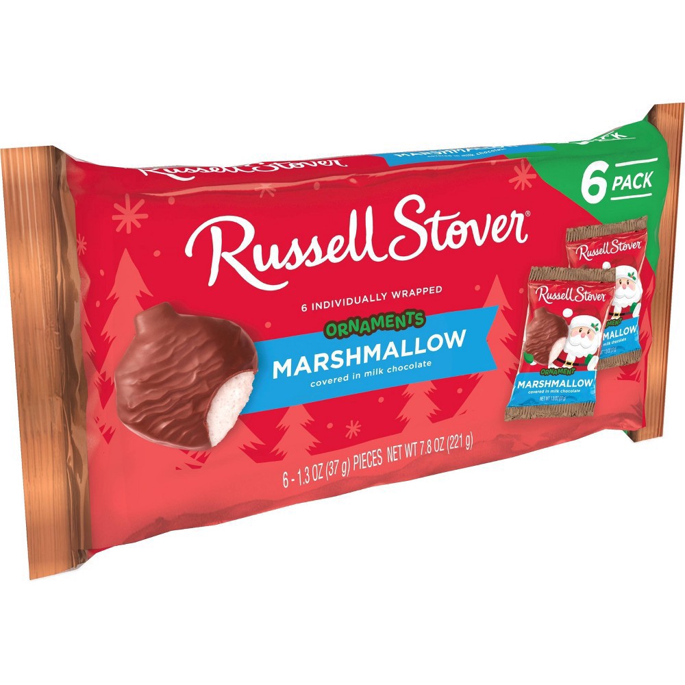 slide 3 of 3, RUSSELL STOVER Christmas Milk Chocolate Marshmallow Ornament 6 Pack, 7.8 oz., 6 ct
