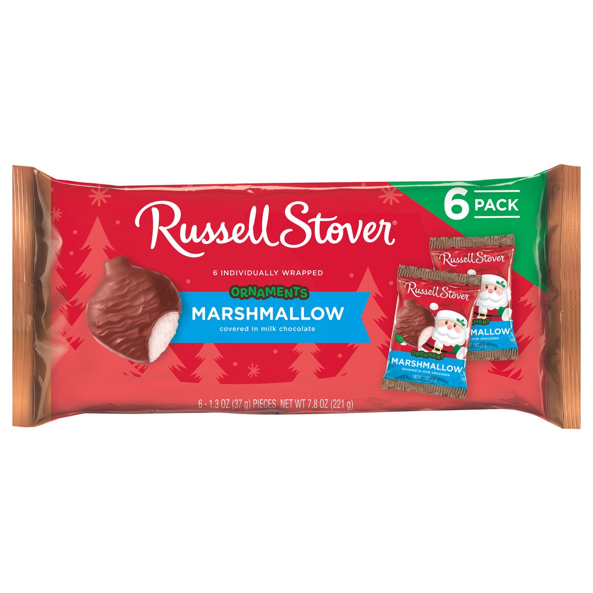 slide 1 of 3, RUSSELL STOVER Christmas Milk Chocolate Marshmallow Ornament 6 Pack, 7.8 oz., 6 ct