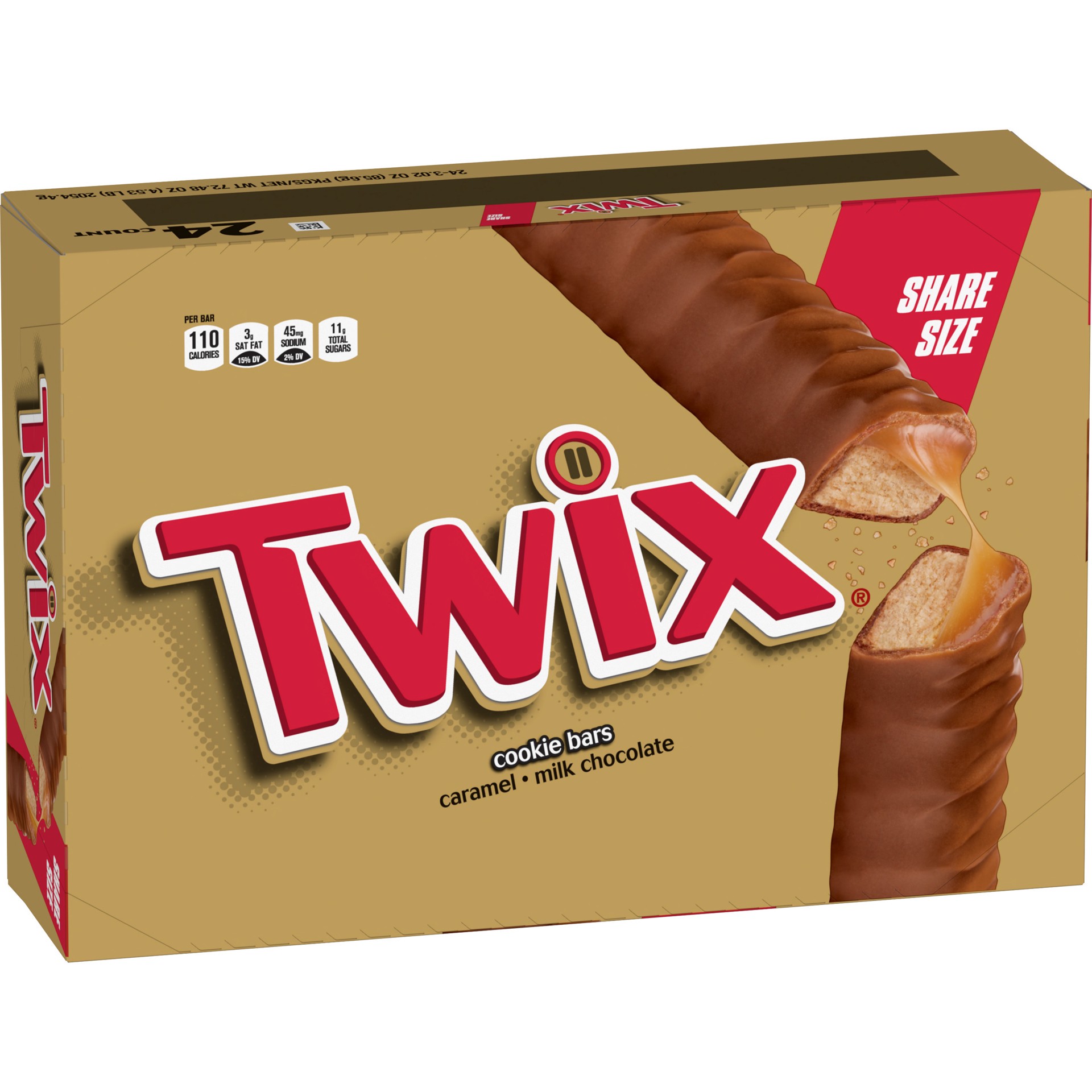 slide 1 of 8, TWIX Caramel Cookie Chocolate Share Size Bulk Candy Bars (24 ct.), 72.48 oz